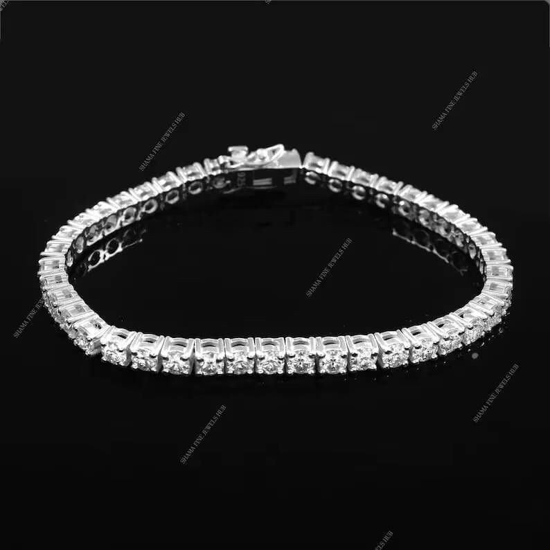 Sterling Sier Chrysolite Tennis Chain D Color VVS 1 Round Cut Bracelet Unisex Jewelry Gift
