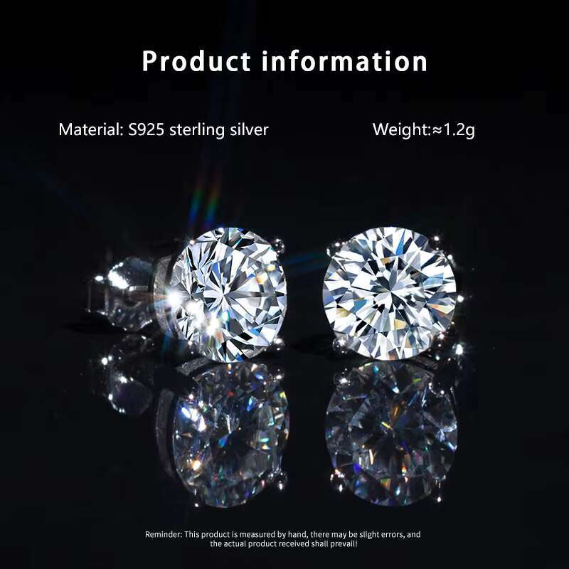 Pass Diamond Tester Cut Diamond Hiphop Stud Earrings Moissanite S925 Silver for Men Women Jewelry With GRA Certificate