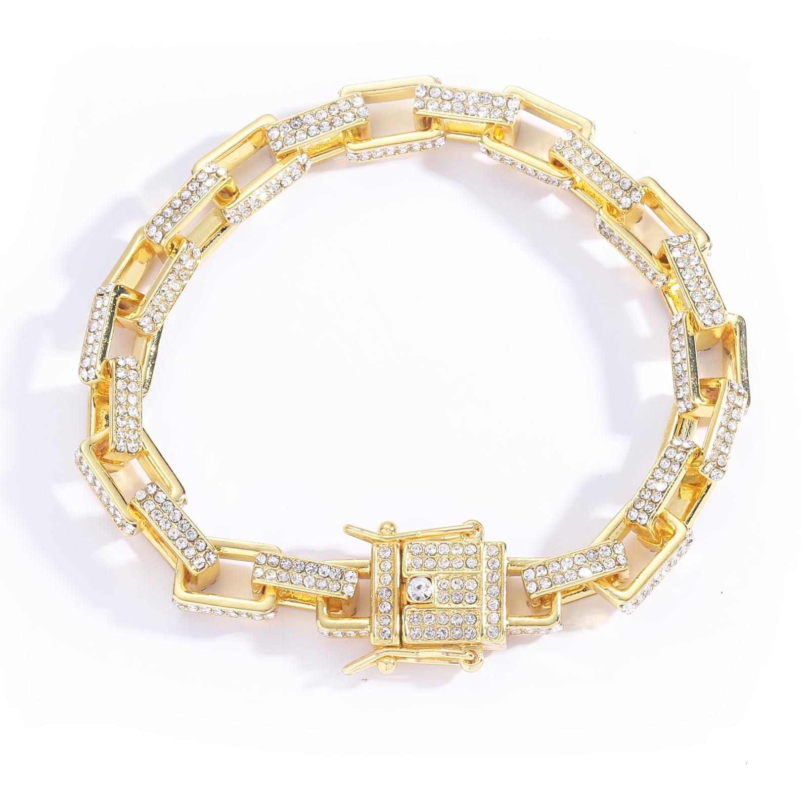 Bracelet hip hop 8mm square box chain personality mens Moissanite diamond inlaid hip hop Bracelet moissanite