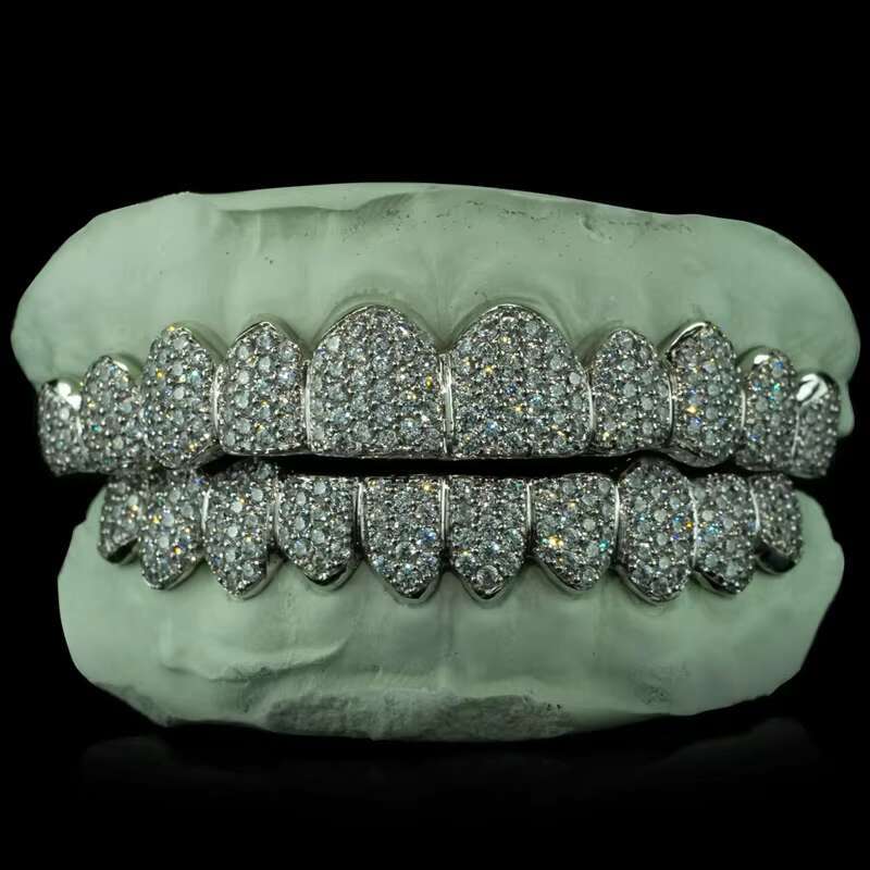Blues RTS Bling Luxury Sterling Silver S925 Micro Paved Iced Out Cubic Custom Teeth Grillz for Body Jewelry