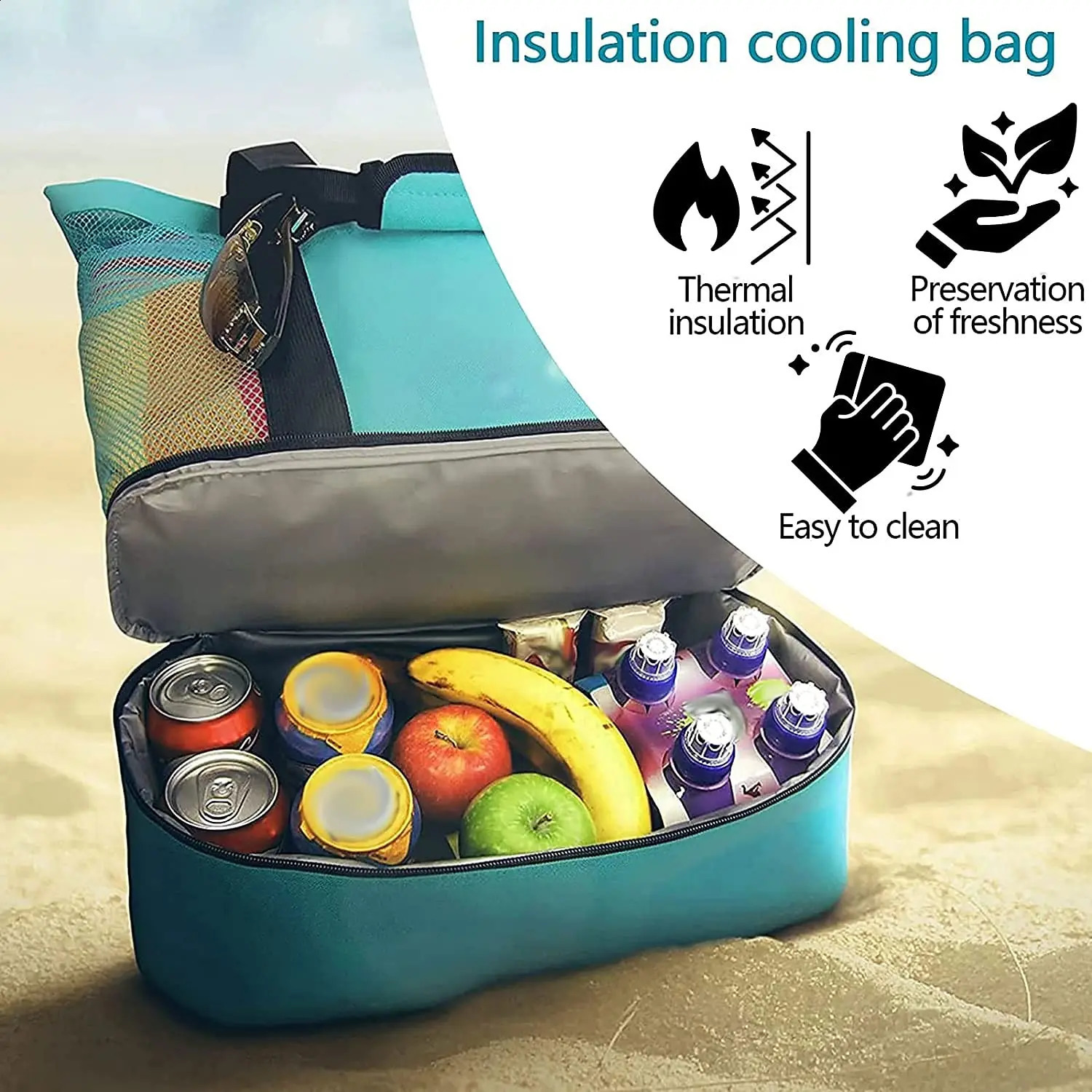 Minimalist Double Layer Beach Bag with Insulated Layer Lightweight Versatile Travel Outdoor Bag for Women Pool Beach Tote Bag 250530