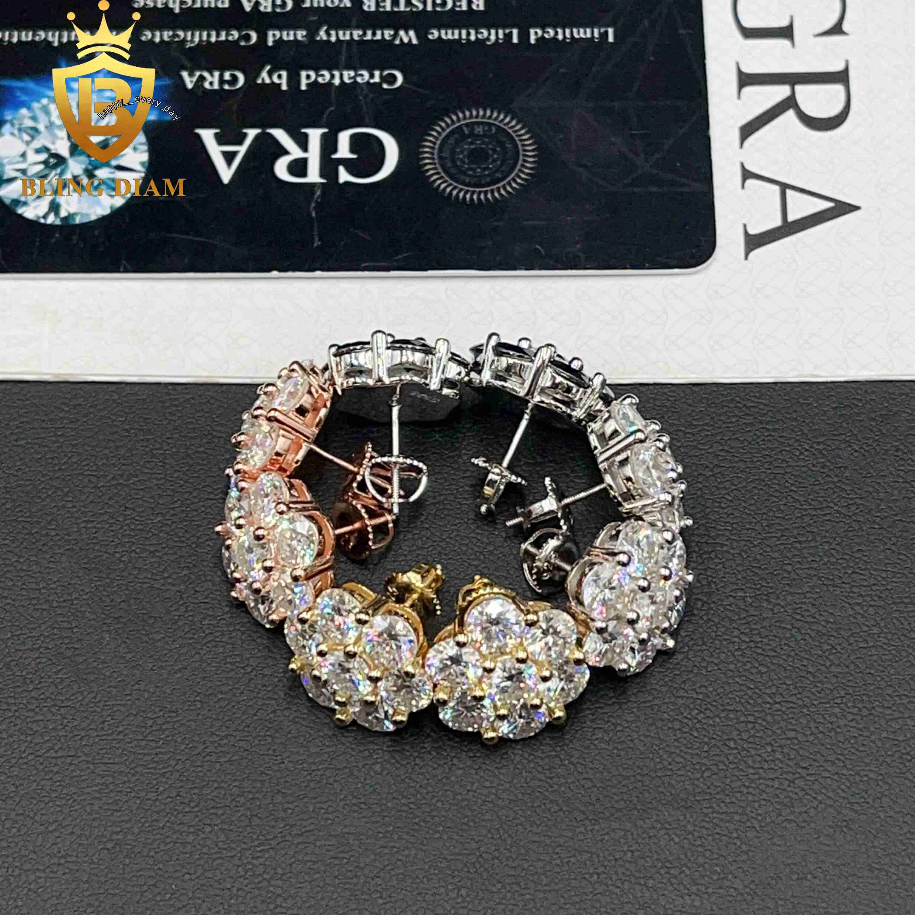 8mm 12mm 15mm Hot Top Selling Fine Jewelry 925 Sterling Silver VVS Moissanite Diamond Stud Flower Earrings