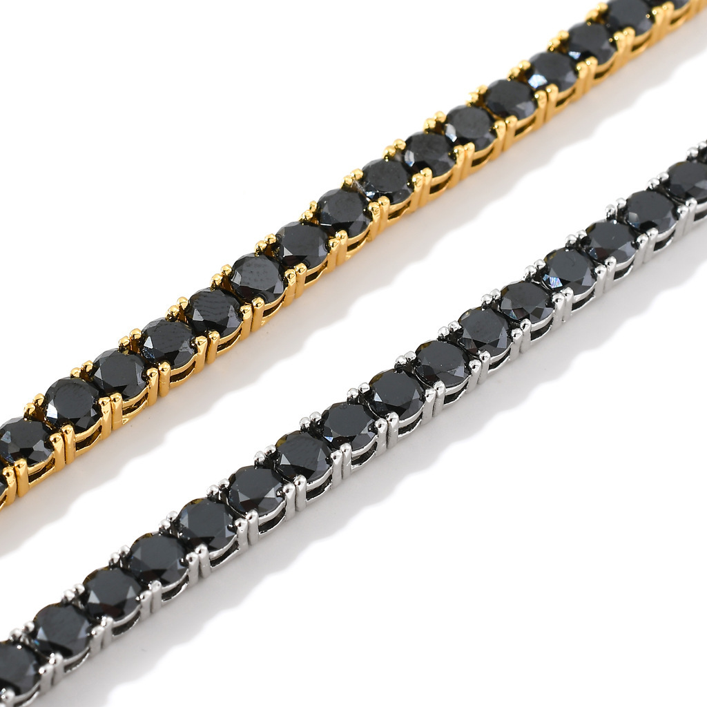 Necklace Hip Hop Gun Black Tennis Chain Black Moissanite 4mm Single Row Moissanite Bracelet Tennis Chain moissanite