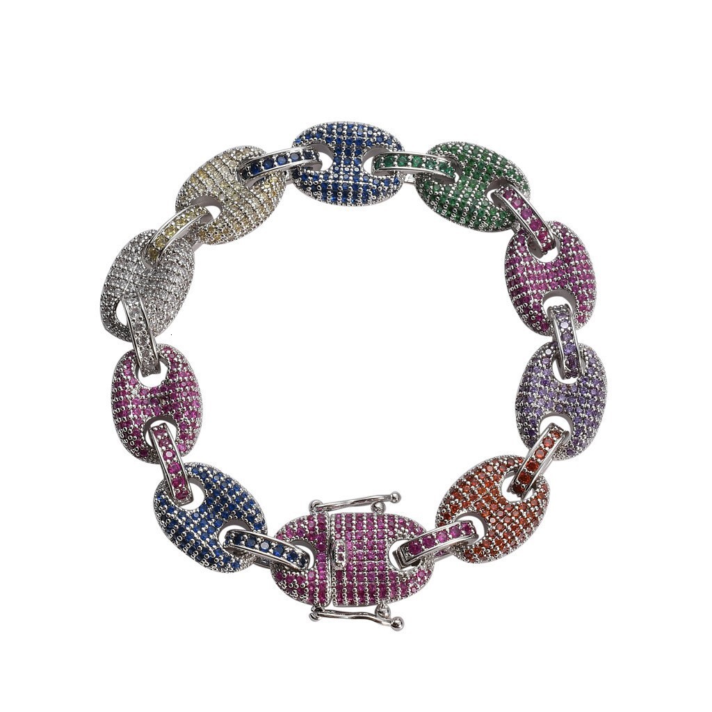 Hip hop Bracelet color Moissanite pig nose chain coffee bean chain real gold electroplating mens hip hop jewelry moissanite
