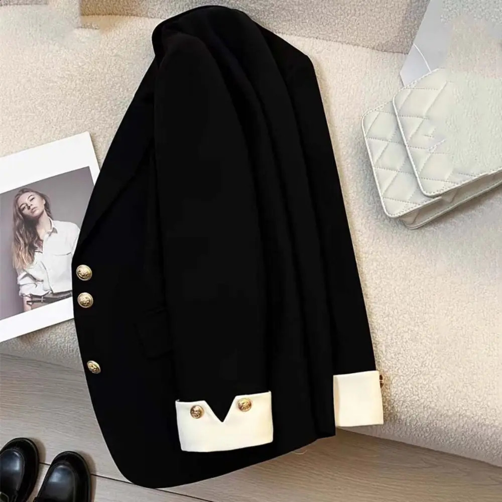 Single-breasted Vintage Suit Jacket Long Sleeve Autumn Spring Professional Office Blazers Korean Style Oversized 250526