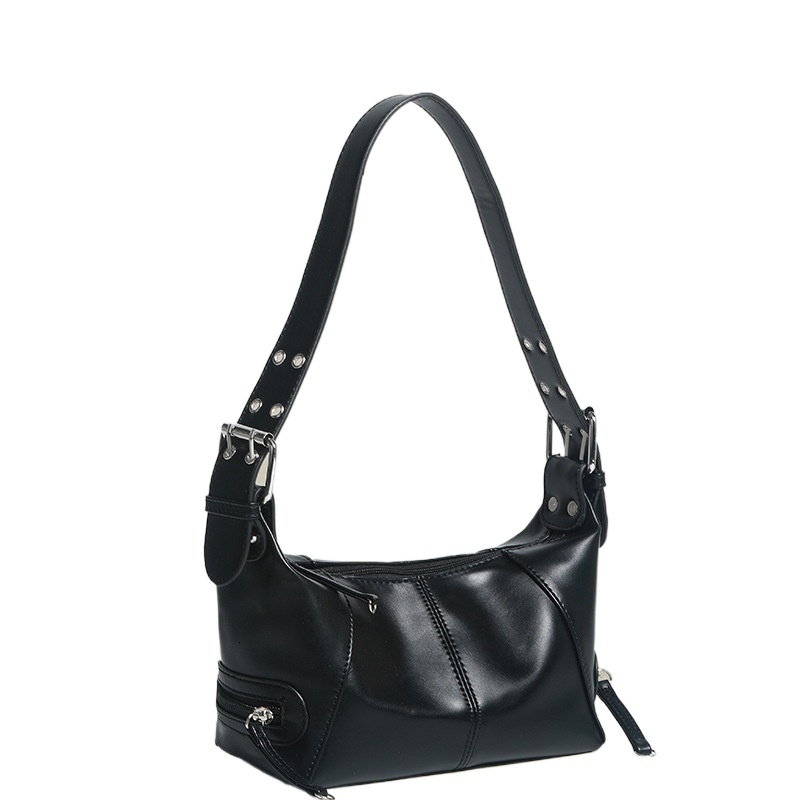 designer European and American Retro Motorcycle Bag for Women, Internet Celebrity Fashion Personality Shoulder Bag, Niche Design Handbag, Underarm Bag