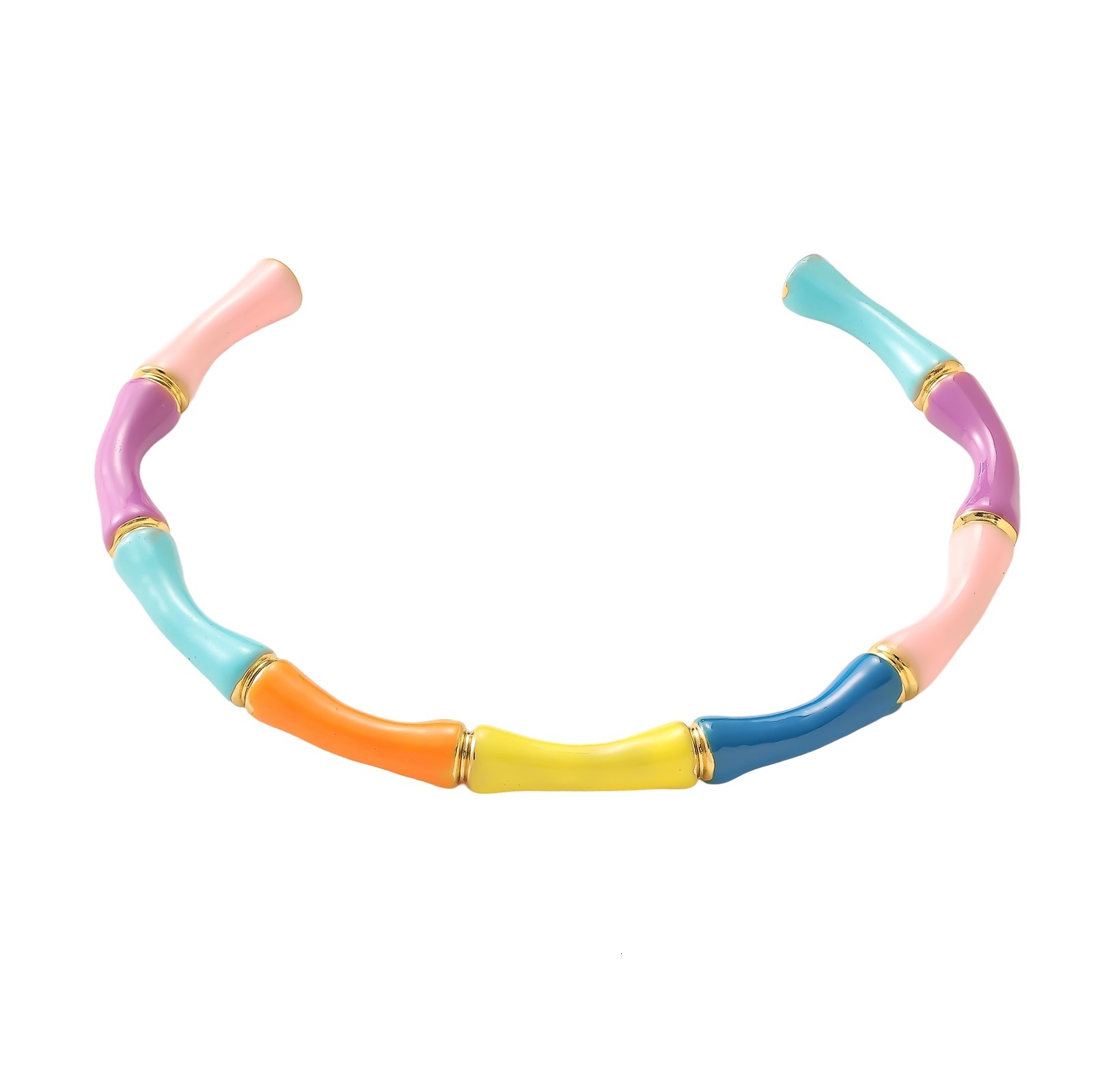 Exaggerated Design Gold-Plated Bamboo Stripe Bracelet Thick Titanium Steel Bangle