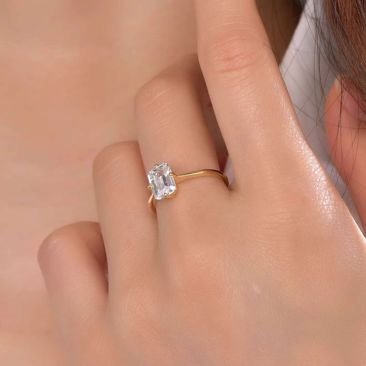 2022 Emerald Cut 6*8mm Moissanite Lab Grown Stone Ring Jewelry square AAA Cz 14k Gold Ring Bohemian Rings