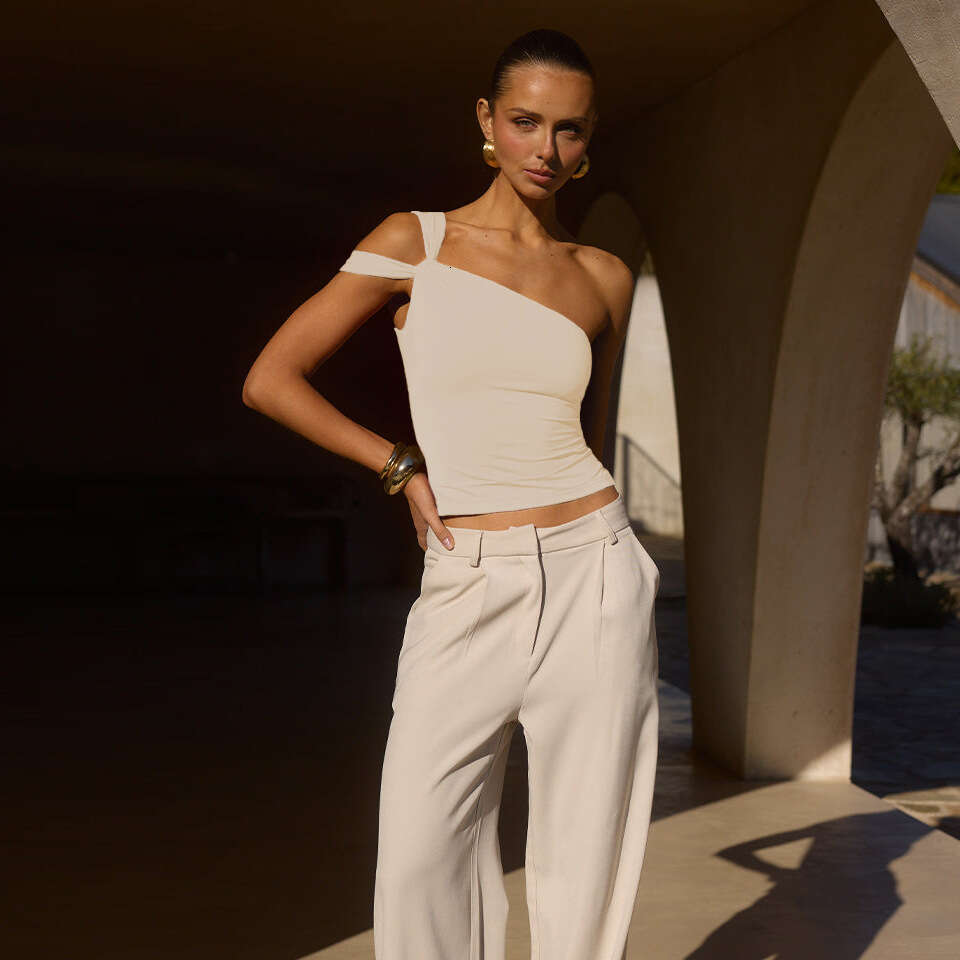 2025 Summer New Sexy Hot Girl Irregular Neck Fashion Slim Fit Crop Top Design Vest for Women 1062