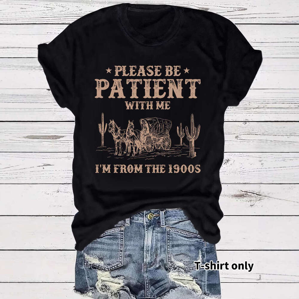 T-Shirt Summer Women's Western Cowboy Pattern Round Neck Short Sleeve Casual Fashion Customizable patterns