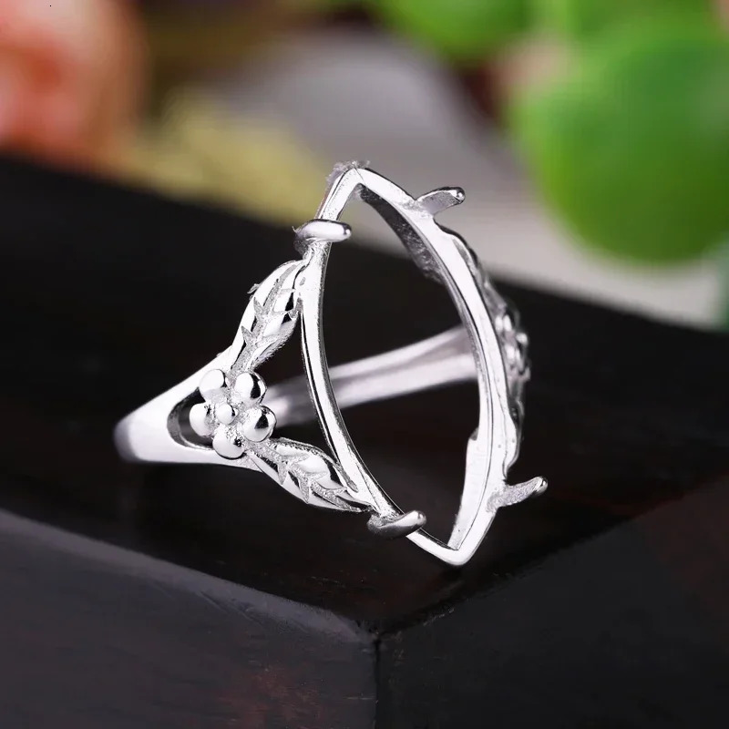 925 Sterling Silver Ring 10x20mm Marquise Cabochon Semi Mount Ring for Amber Agate Turquoise Fine Jewelry Setting Classic 250526