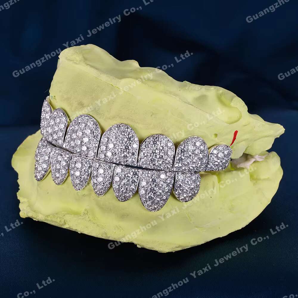 Custom Top Bottom 8 S925 Silver 9K 10K 14K 18K Solid Gold Grillz Iced Out VVS Moissanite Lab Natural Diamond Grillz for Teeth