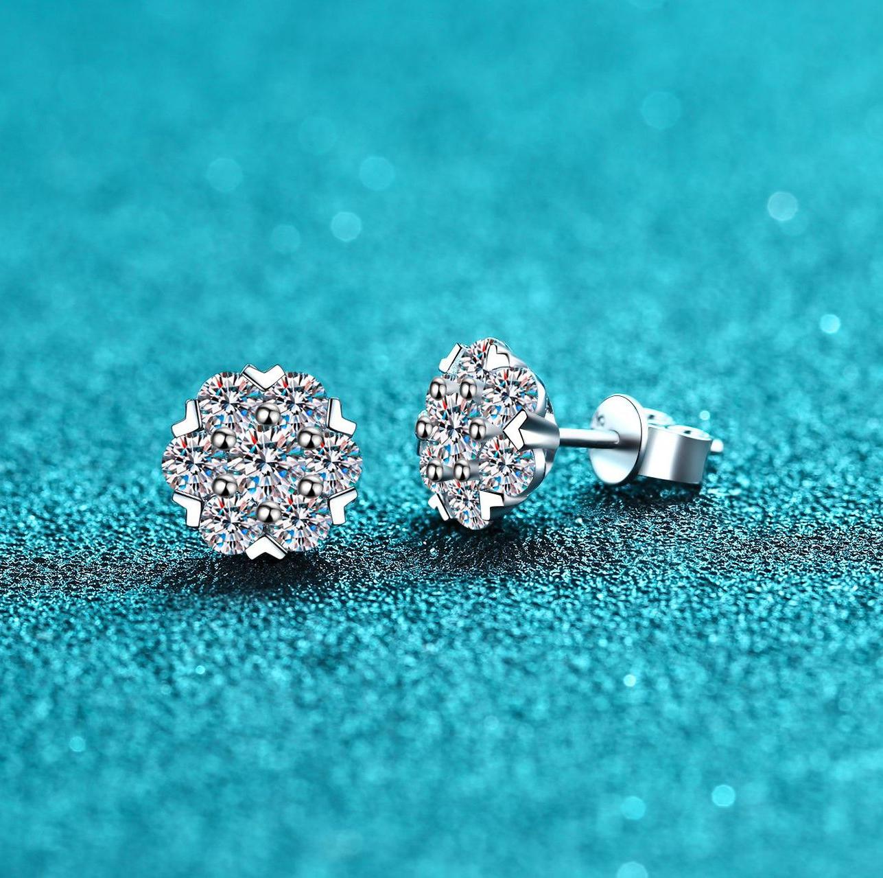 925 Sterling Silver Snowflake Moissanite Earrings, 48ct & 160ct Moissanite Stones, Elegant and Timeless Design for Women, Perfect for All Occasions