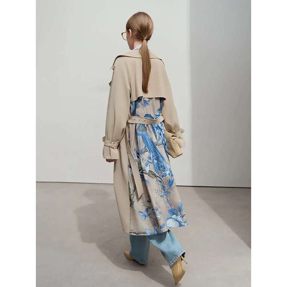 Amii Minimalist Spring Women's Clothing Long Belt Loose Printing Trench Coat Splicing Fashion Elegant Commuter Jacket 12551006