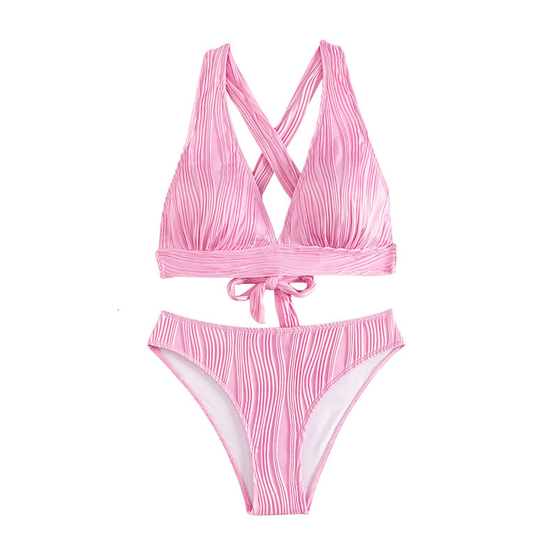 Outdoor Summer Beach Sexy Womenfree Shipping 2025 New Designer Shoes 2025 Summer New Solid Color Neck Strap Split Female Sexy Bikini Swimsuit