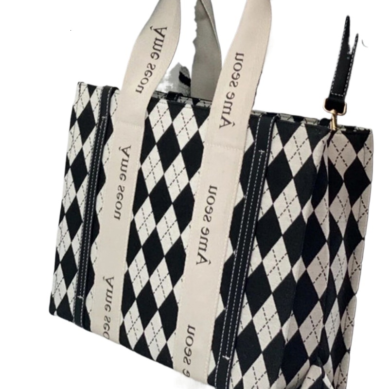 designer 2025 Autumn Winter Houndstooth Diamond Shoulder Bag for Women Niche Design Canvas Tote Bag Commuter Tote Bag for Women