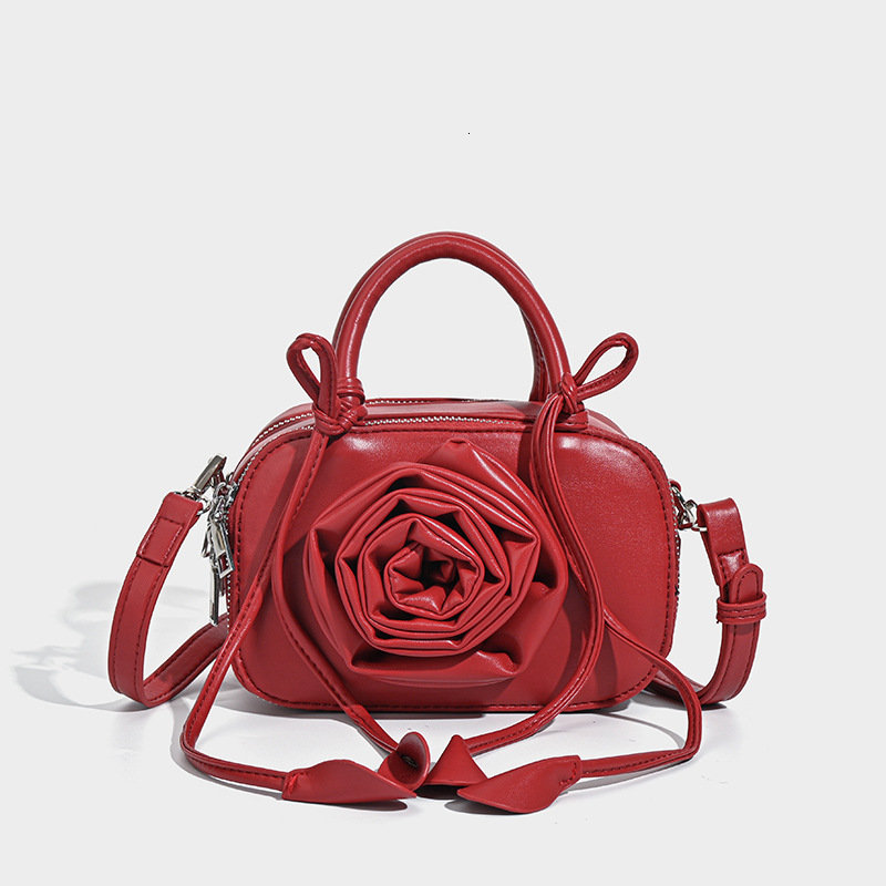 designer Korean Niche Design Rose Flower Handbag 2025 New High-end Socialite Style Single Shoulder Crossbody Small Square Bag