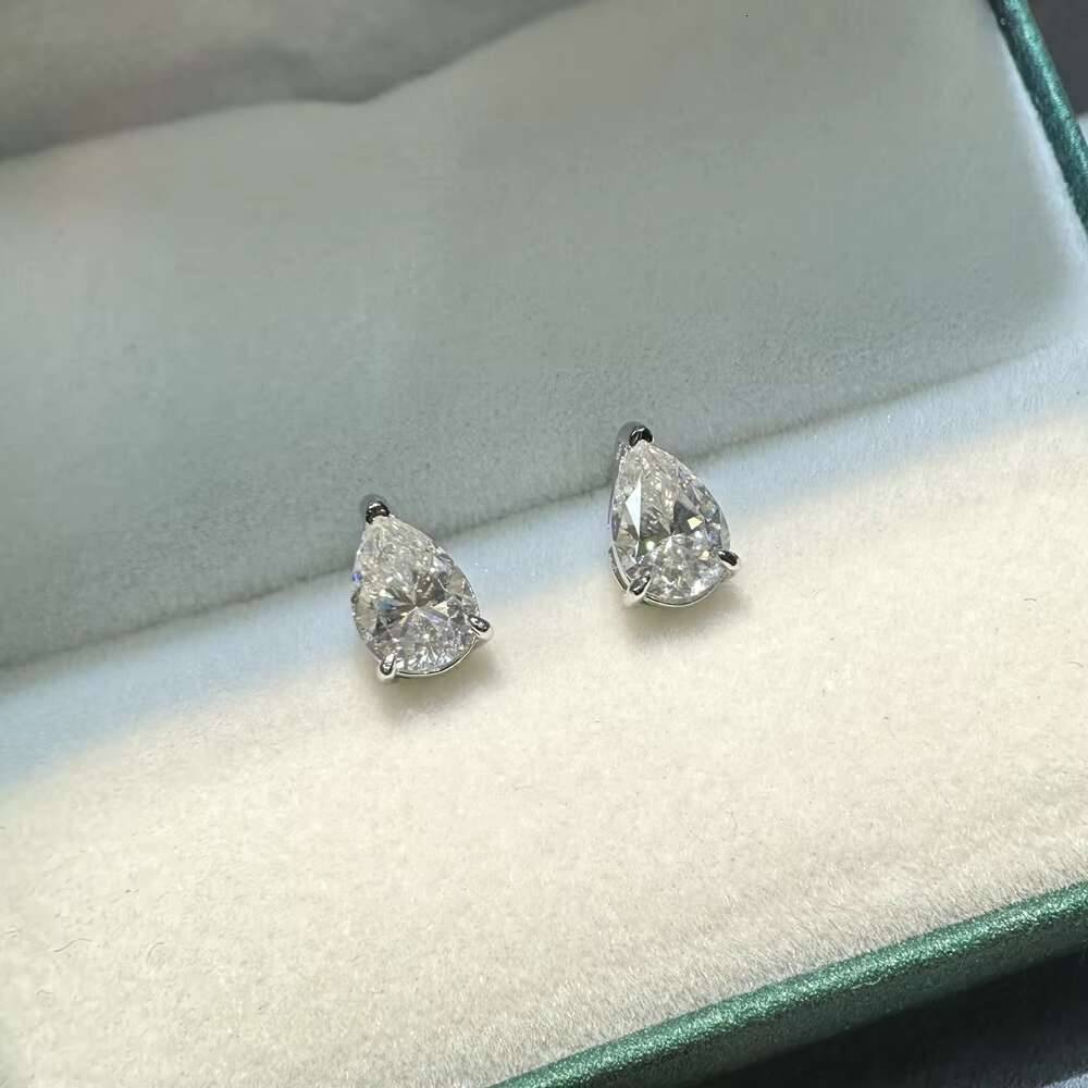 Wedding Luxury 1 Carat VVS1 Moissanite Stud Earrings for Women 925 Silver Gold Rhodium Plated Pear Cut Diamond Ear Stud Elegant