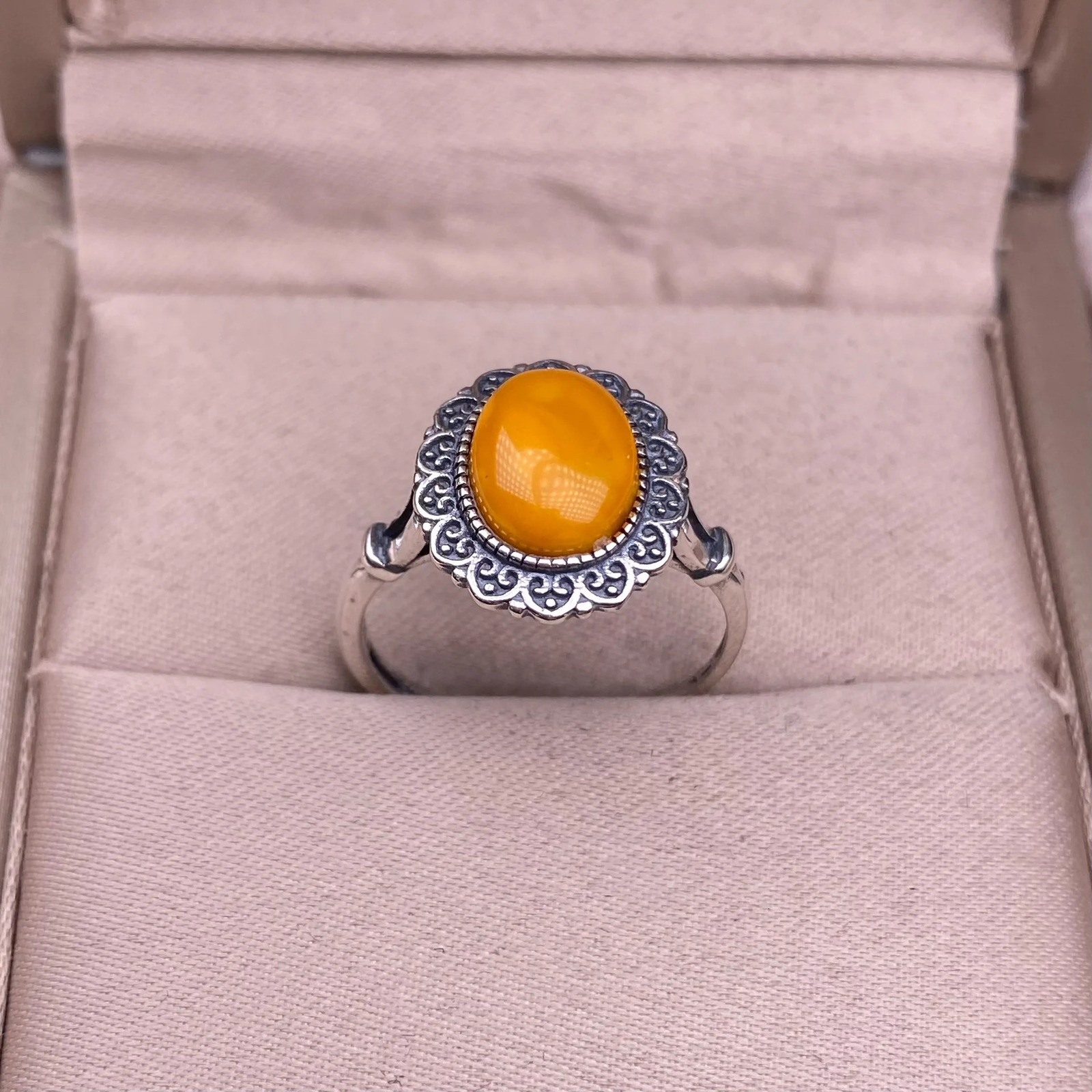 HOYON Natural Flower Amber Couple Neutral Ring s925 Silver Round Original Mineral Amber Womens Jewelry Gift Vintage Mens Ring 250526