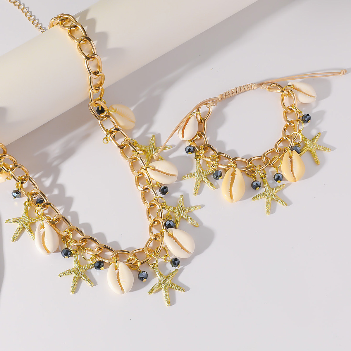 vacation ocean style starfish shell necklace bracelet bead fashion accessory set