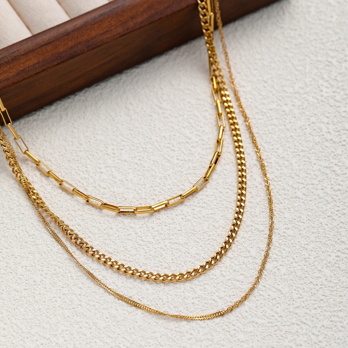 Style Gold-Plated Paperclip Stainless Chain Titanium Steel Ring Necklace Jewelry