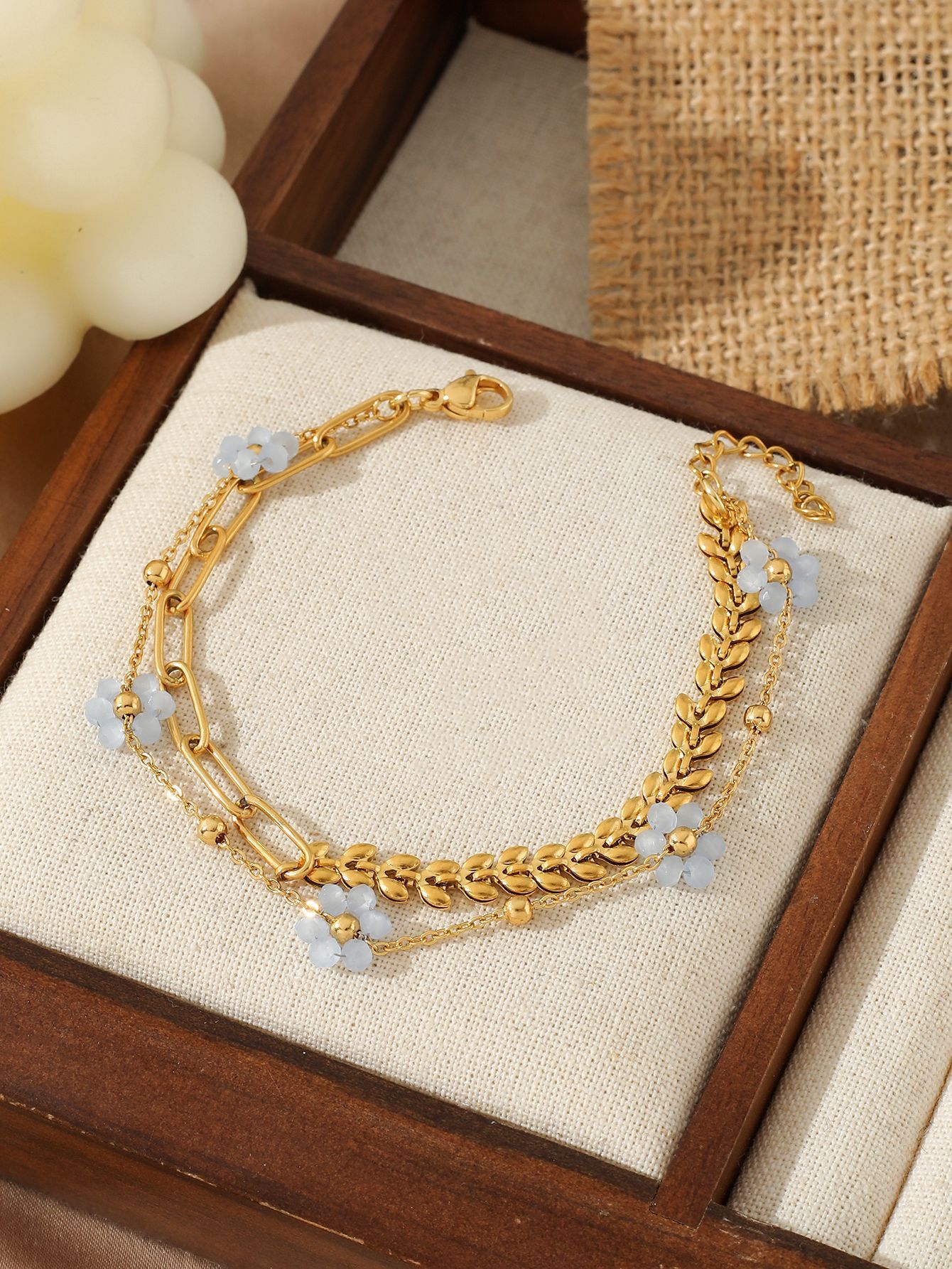 Titanium Two-Layer Stacked Colorful Crushed Stone Gold-Plated Stainless Steel Bracelet