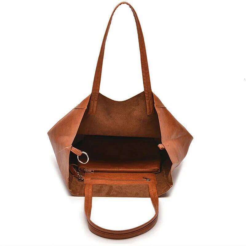 Brown Oversized Slouchy Tote Handbag for Women Weekender Soft Leather Campus Bag