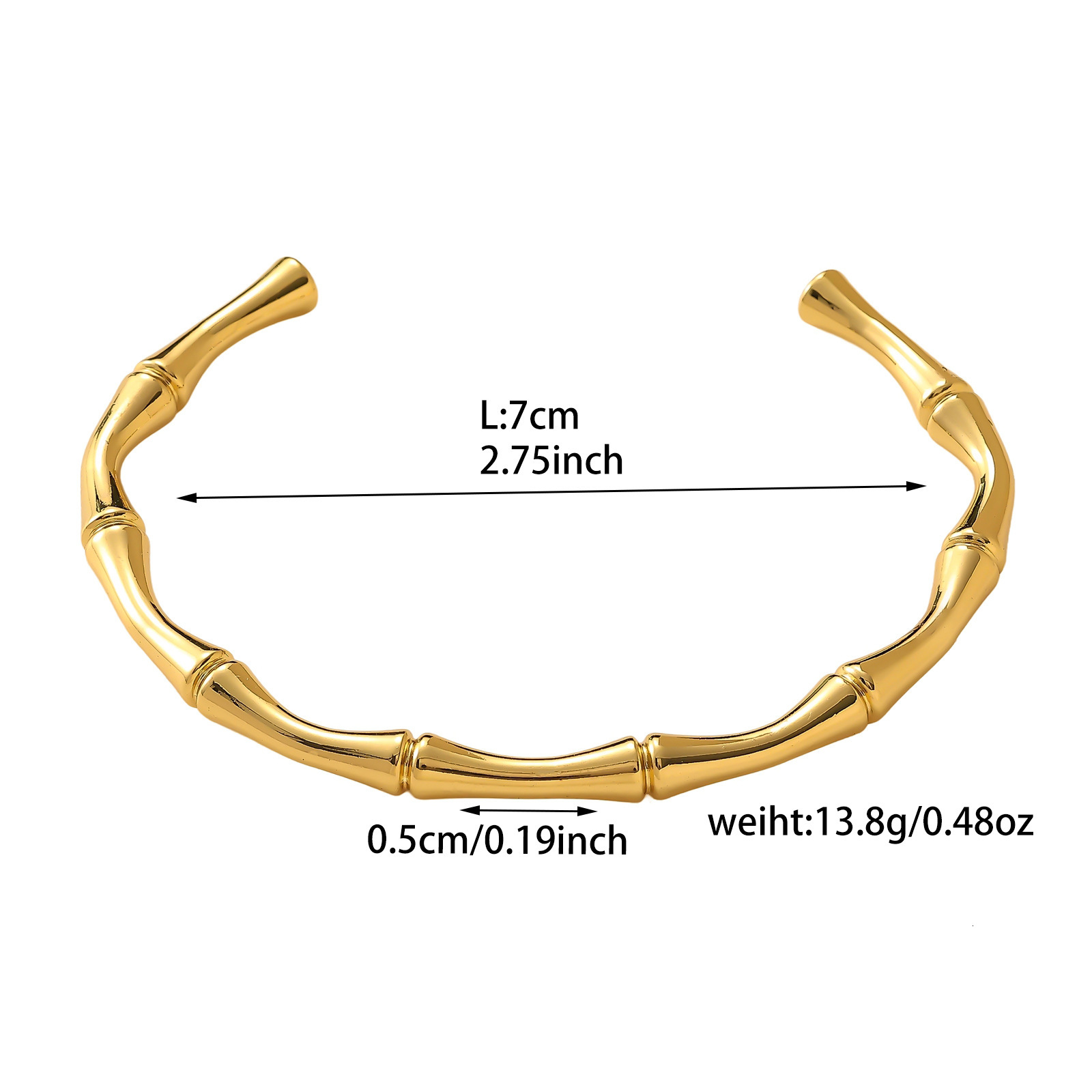 Exaggerated Design Gold-Plated Bamboo Stripe Bracelet Thick Titanium Steel Bangle