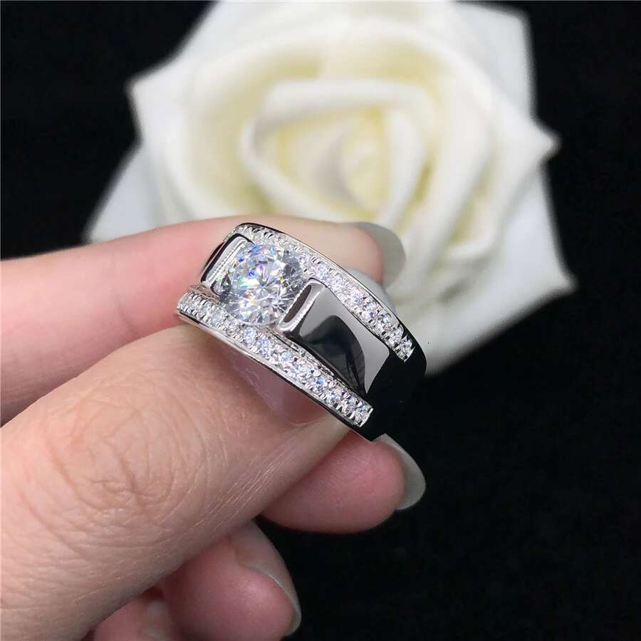 Popular Solid 18k White Gold AU750 Ring 1CT Diamond Engagement Ring For Man Perfect Valuable Birthday Gift For Boy Friend
