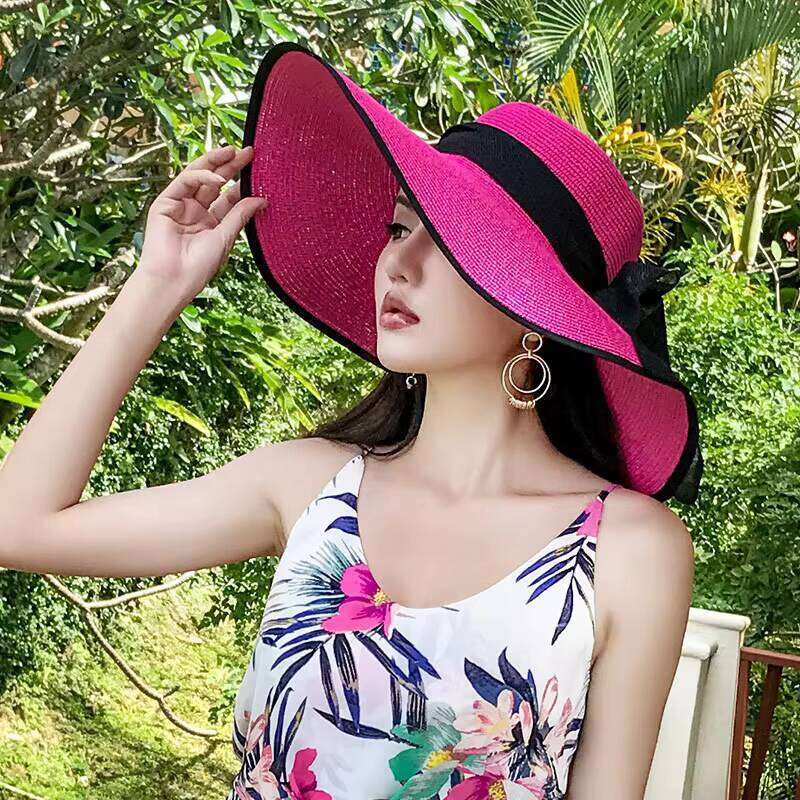 Women's Summer Beach Straw Hat Large Brim Korean Style Trendy Seaside Sun Protection Sunshade Versatile Travel Vacation Cartoon