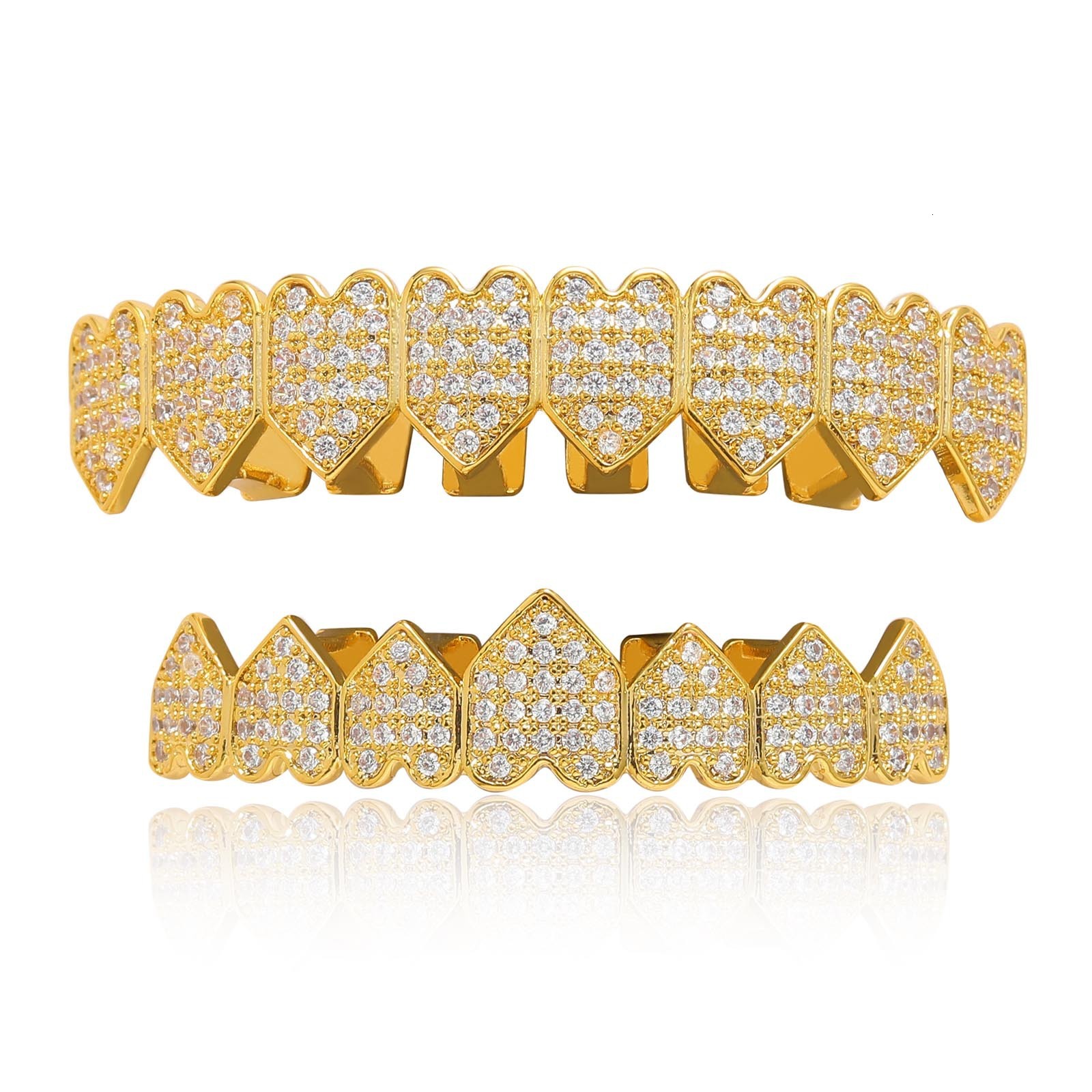 Instagram Hip Hop Personalized Love Teeth Set Alternative Teeth Set Punk Funny Decoration Heart shaped Gold Teeth Hip Hop Teeth Set moissanite