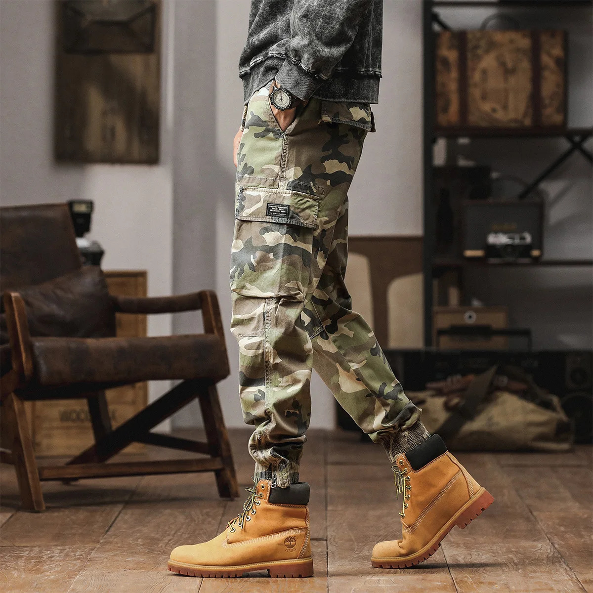 6 Pockets Camo Tactical Mens Cargo Pants Streetwear Clothing Joggers Fashion Military Double Waist Trousers Work Pants For Men 250528