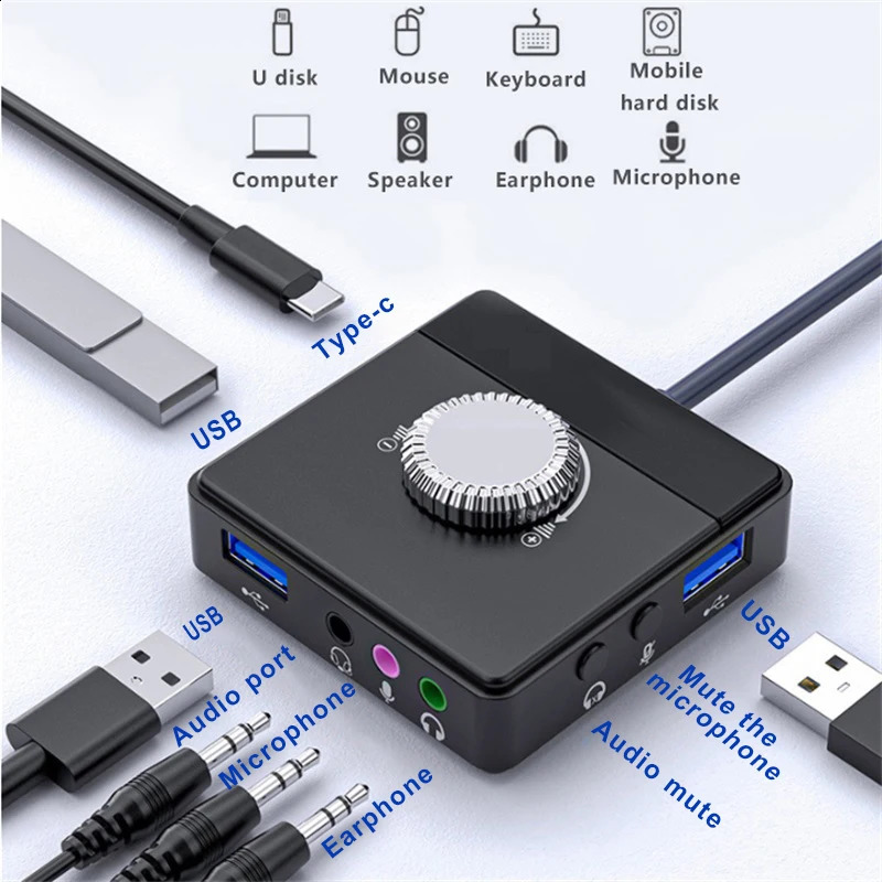 Nworld USB External Sound Card 3 Ports To 3.5mm Jack Driver-Free Volume Adjustable Sound Card External Stereo Audio Adapter 250610