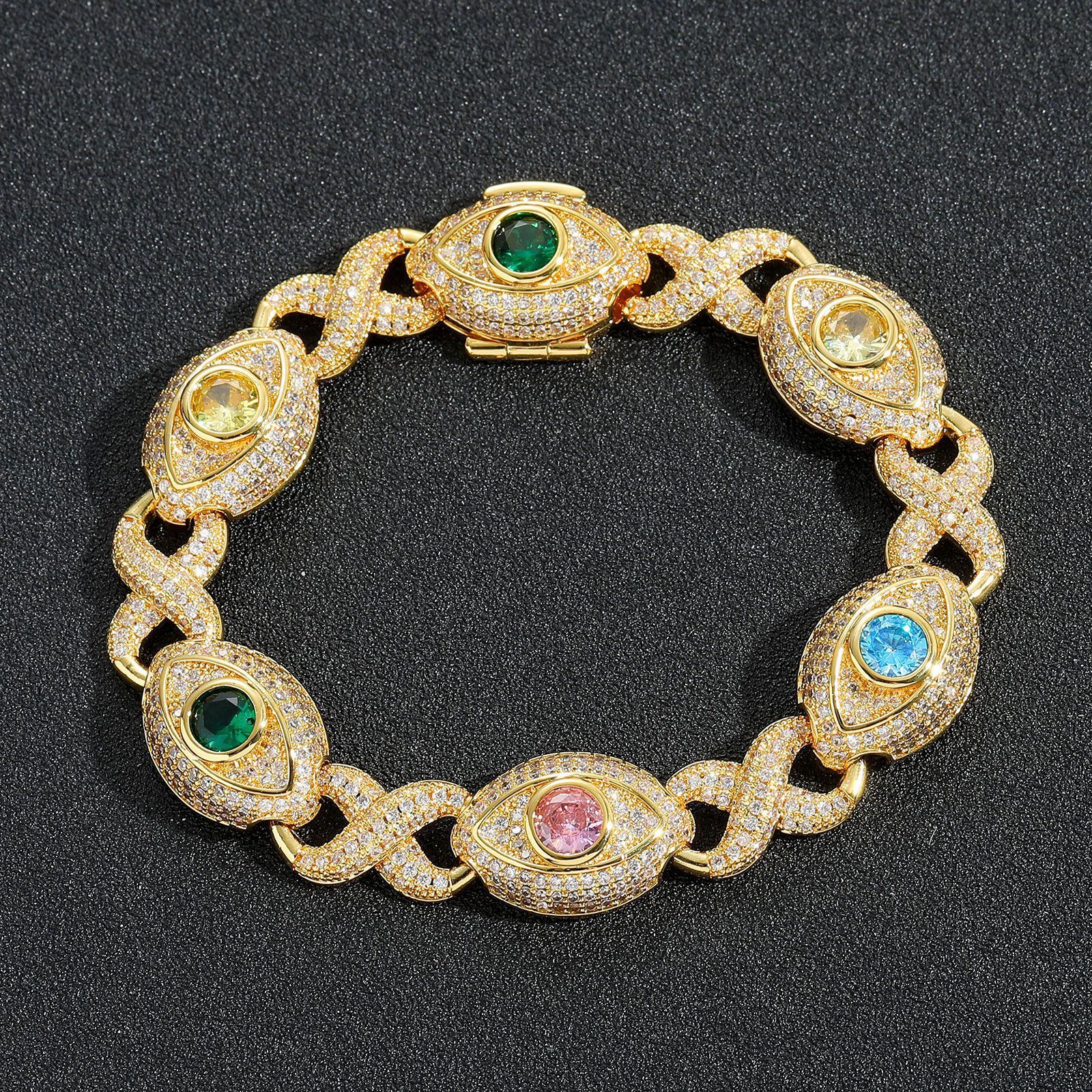 Hip hop bracelet 14mm eye infinite chain colorful Moissanite 8-shaped chain Cuban chain creative niche mens bracelet moissanite