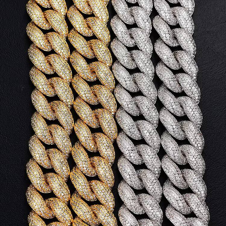 Classic Jewelry Fully Filled Zircon 18mm Miami Chain Hip Hop Cuban Necklace Sier