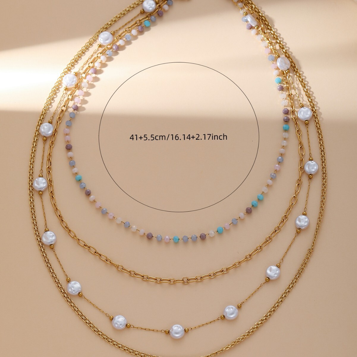 Internet Celebrity Style Fashion Versatile Gold Stainless Steel Small Pearl Chain Double Layer Necklace for Women