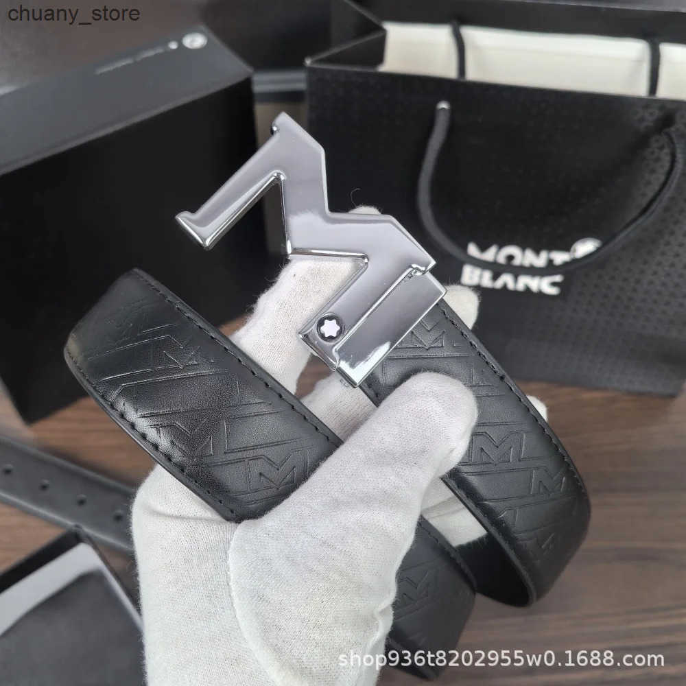 New Big M Automatic Buckle Men Belt Fashionable Letter Buckle Waist Belt Business Casual Leather Belt Genuine Suit Belt z250602
