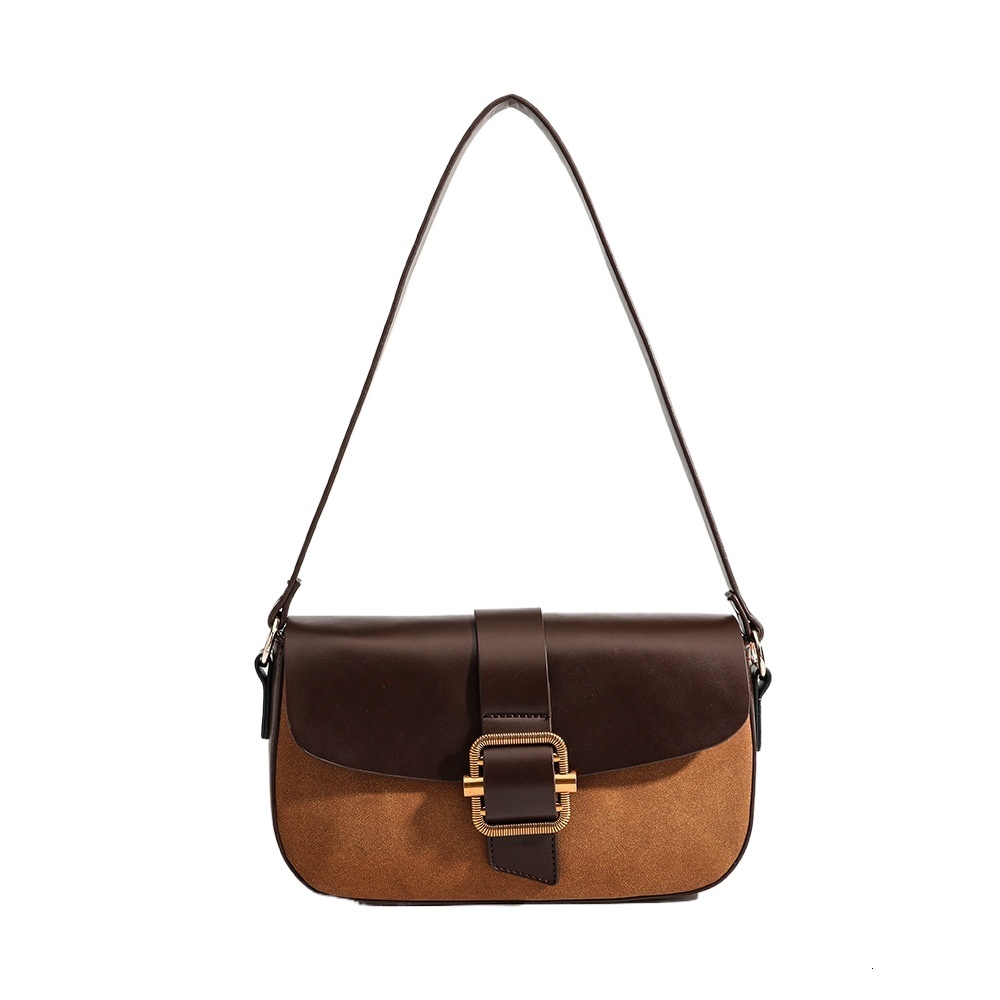 designer 2025 New Women's Winter Shoulder Bag In Stock Niche Design Color-Block Saddle Bag Matte Patchwork Underarm Bag