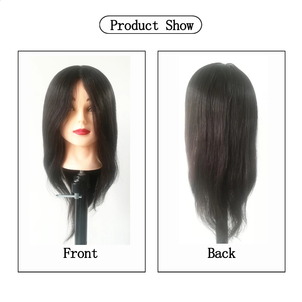 100% Human Hair Mannequin Head Natural Black Color Practice Training Model For Hairdresser Professional Can Be Ironed and Dyed 250529