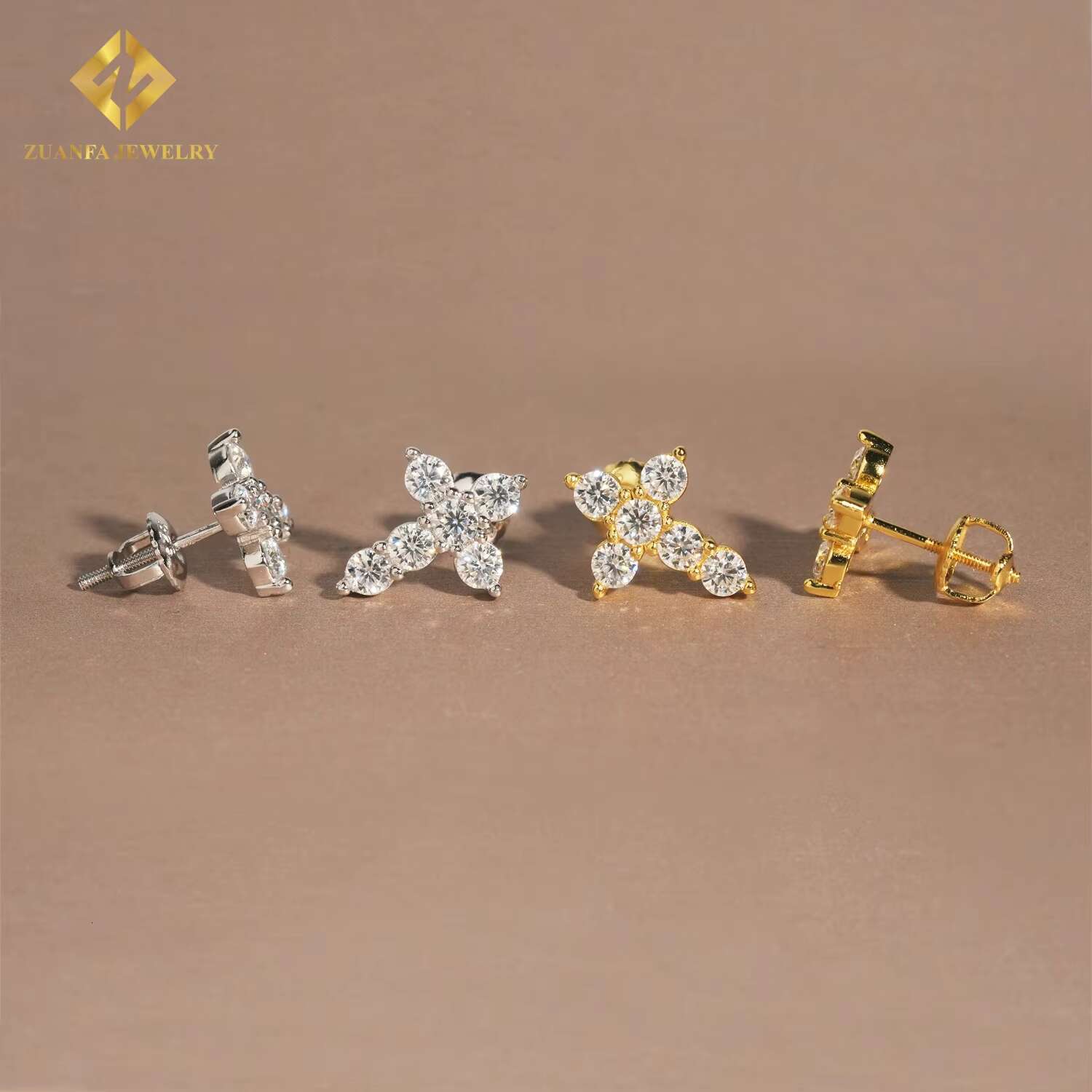 Fine Hip Hop Moissanite Jewelry Iced Out VVS Moissanite Diamond Ear Studs 925 Sterling Silver Cross Stud Earrings for Men Women