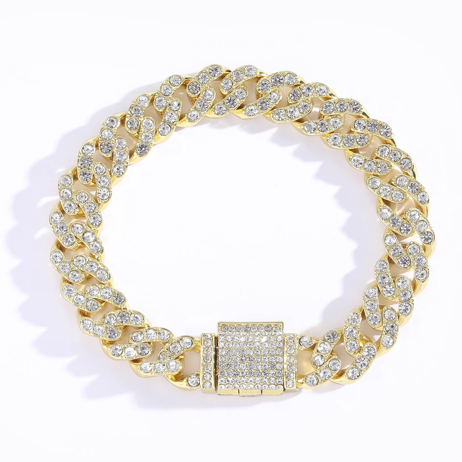 Hip hop Moissanite bracelet 12mm single row full drill mens flip buckle hip hop Cuban Bracelet moissanite