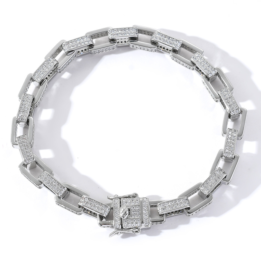 New high-end mens hip-hop box chain micro inlaid with Moissanite ring buckle personalized trendy hip-hop Bracelet moissanite