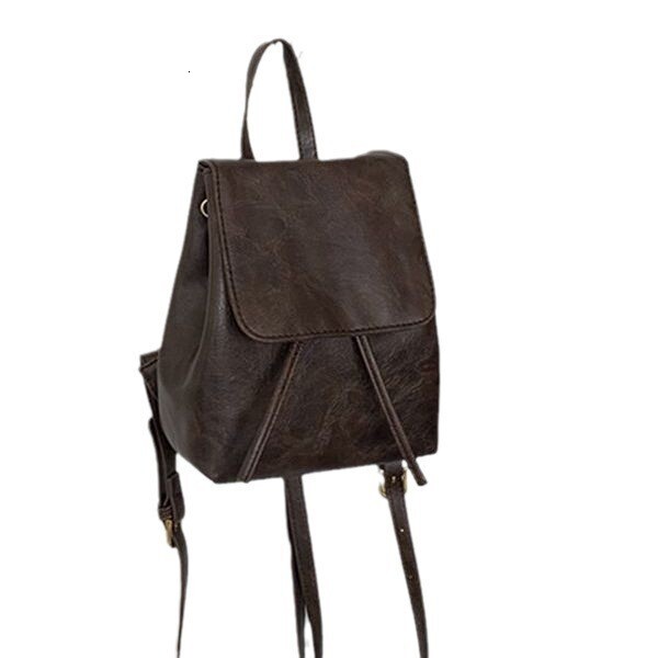 designer American Style Brown Leather Texture Small Backpack Retro PU Soft Leather Texture Versatile Shoulder Bag Commuting Versatile Small Backpack