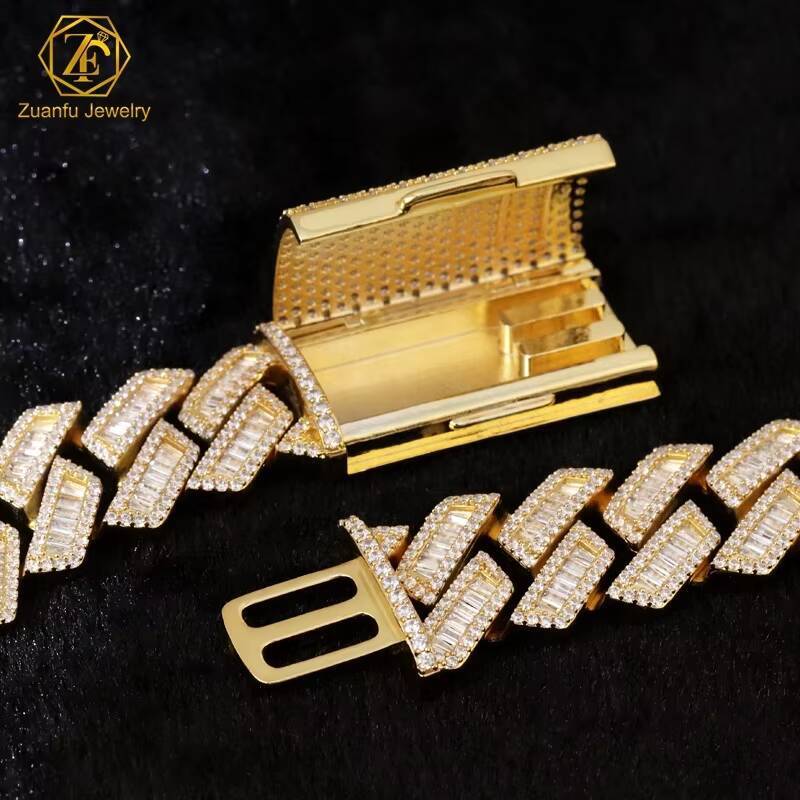 Men's Hip Hop Jewelry Bracelet Gold Plated Iced Long Stick Bread Cuban Chain Necklace