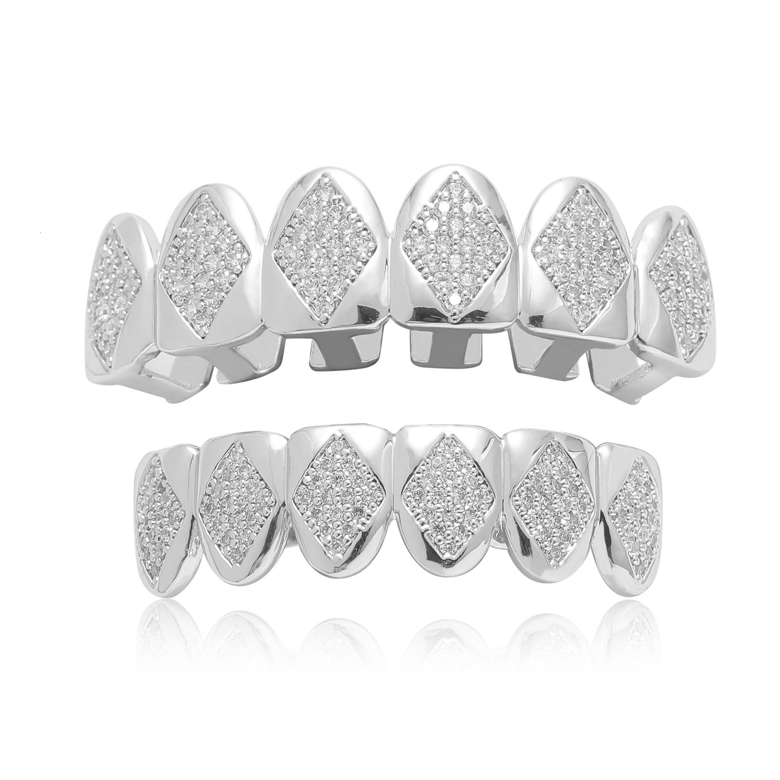 Hip Hop Diamond-Shaped Braces Micro-Paved Moissanite Halloween Costume Braces Personality Cool Big Gold Teeth moissanite