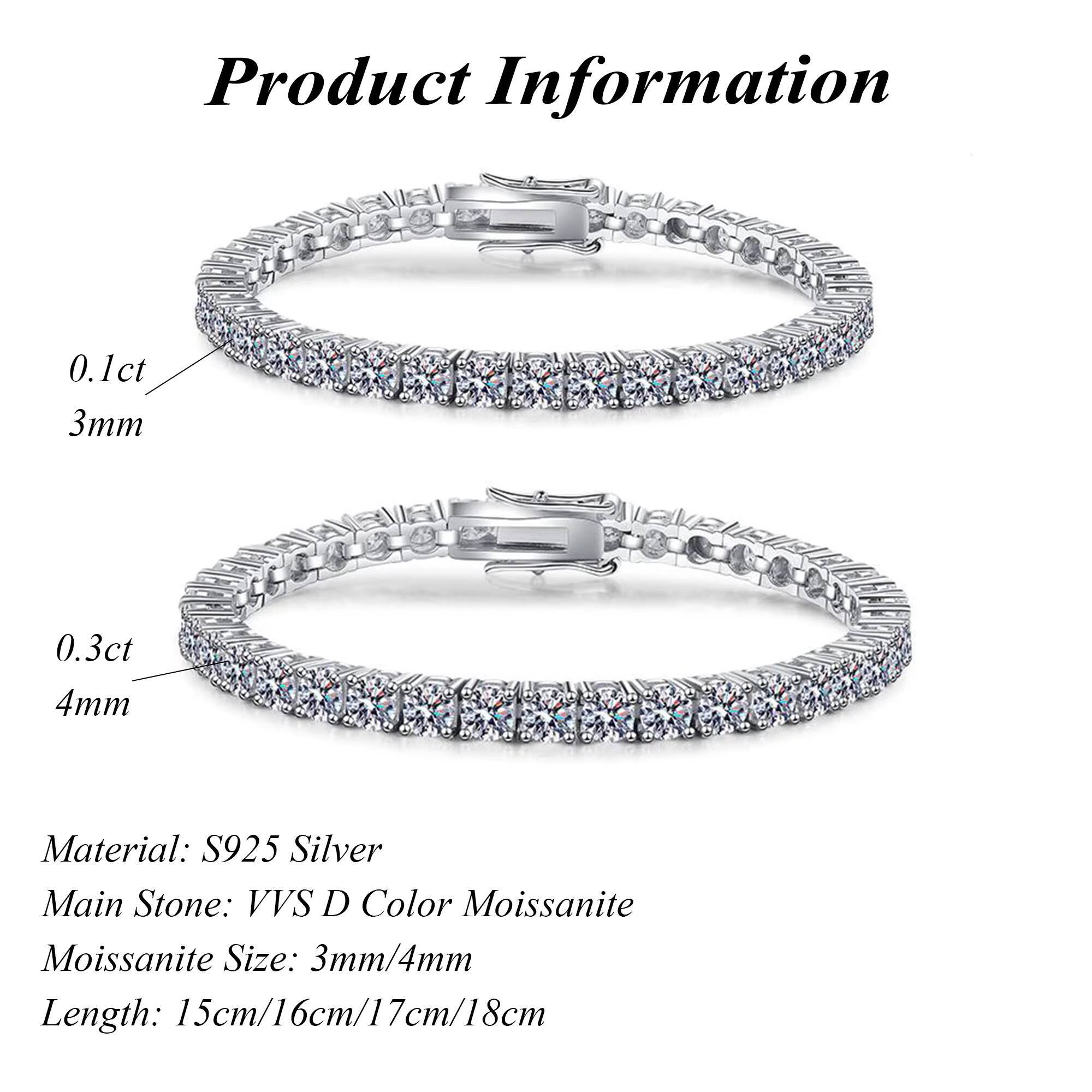 3mm 4mm Rhodium Plated Sier VVS Silicon Stone Tennis Hip Hop Jewelry Men's Bracelet