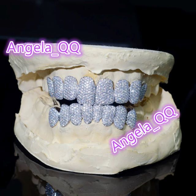 Mens Fashion Body Jewelry Yellow Rose Gold Moissanite Teeth Grillz 8 Top 8 Bottom 925 Sterling Silver 8 Top 8 Bottom 925