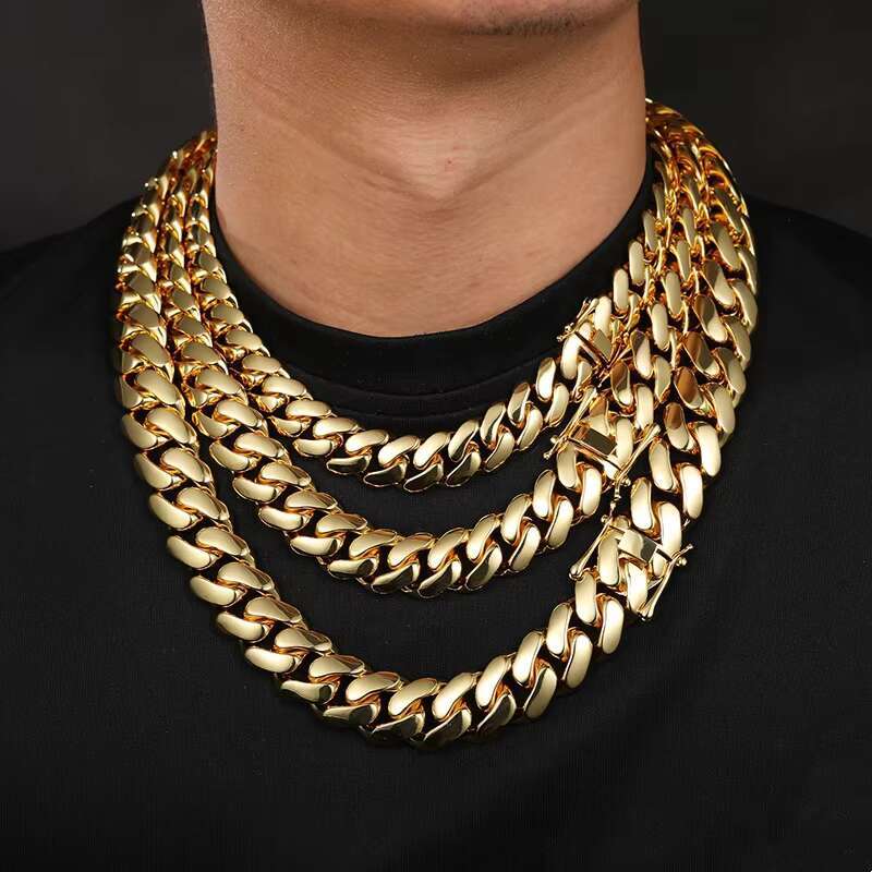 Cadena Cubana Para Hombres Hiphop Jewelry 8/10/12/14mm Gold Plated Heavy Solid Miami Cuban Link Chain Necklace