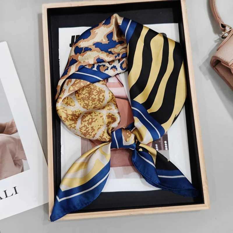 68cm Nine-grid Leopard Print Scarf for Women Spring and Summer Thin Imitation Silk Scarf Retro Versatile Headscarf Shawl W250602