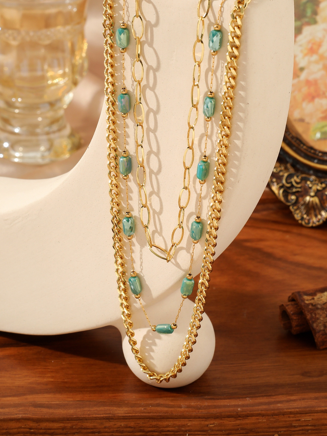 Hot Selling Jewelry Double Layer Fashion Ins Non-Fading Versatile Queen Necklace Glass Beads Exquisite Clavicle Choker